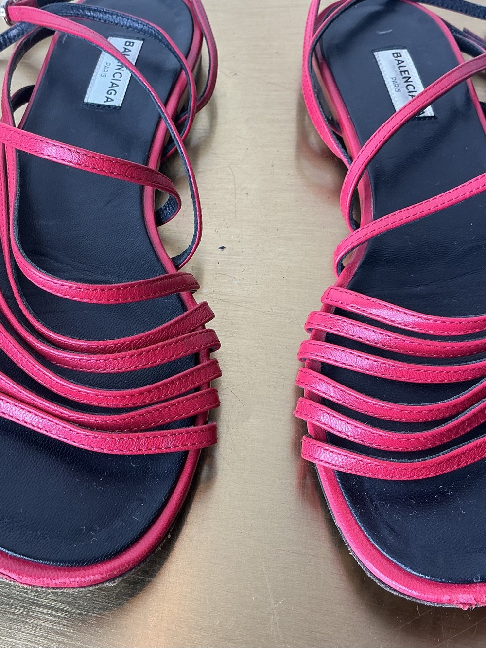 Balenciaga Red Multi-Strap Leather Sandals